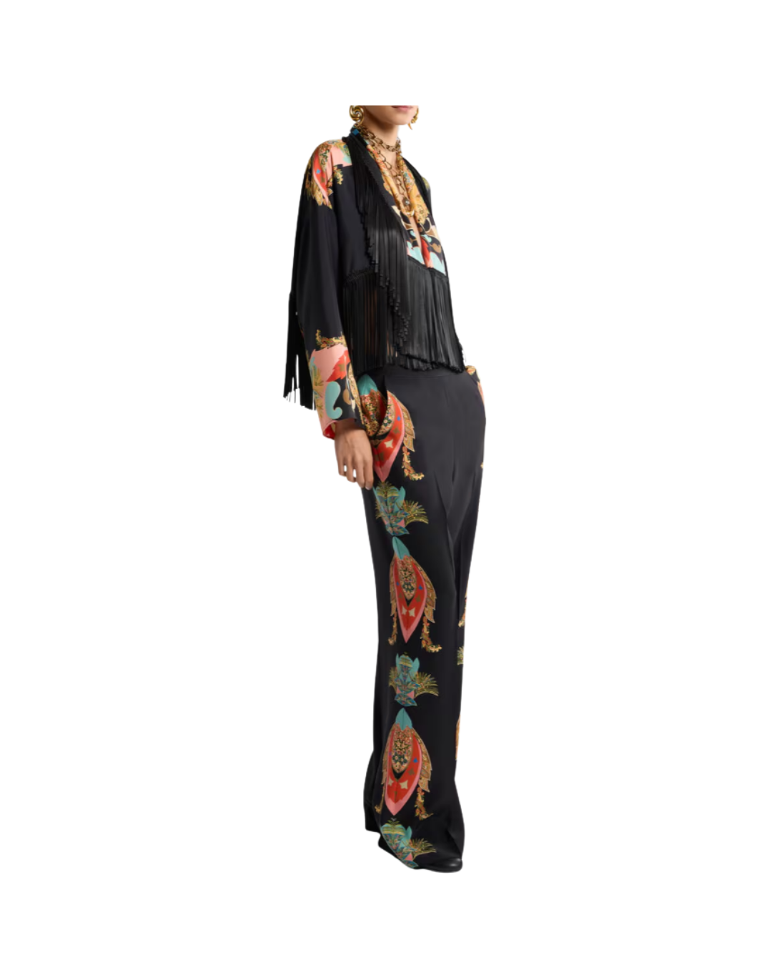 Straight-leg Silk Trousers With Leafy Paisley Motif