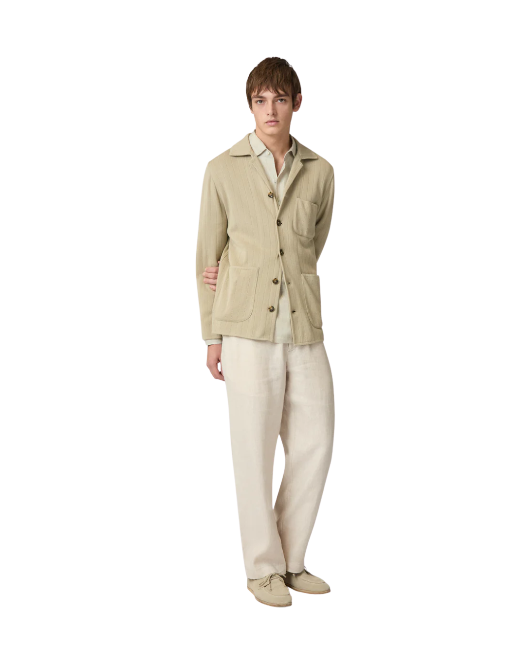 Linen Beige Flat-front Trousers