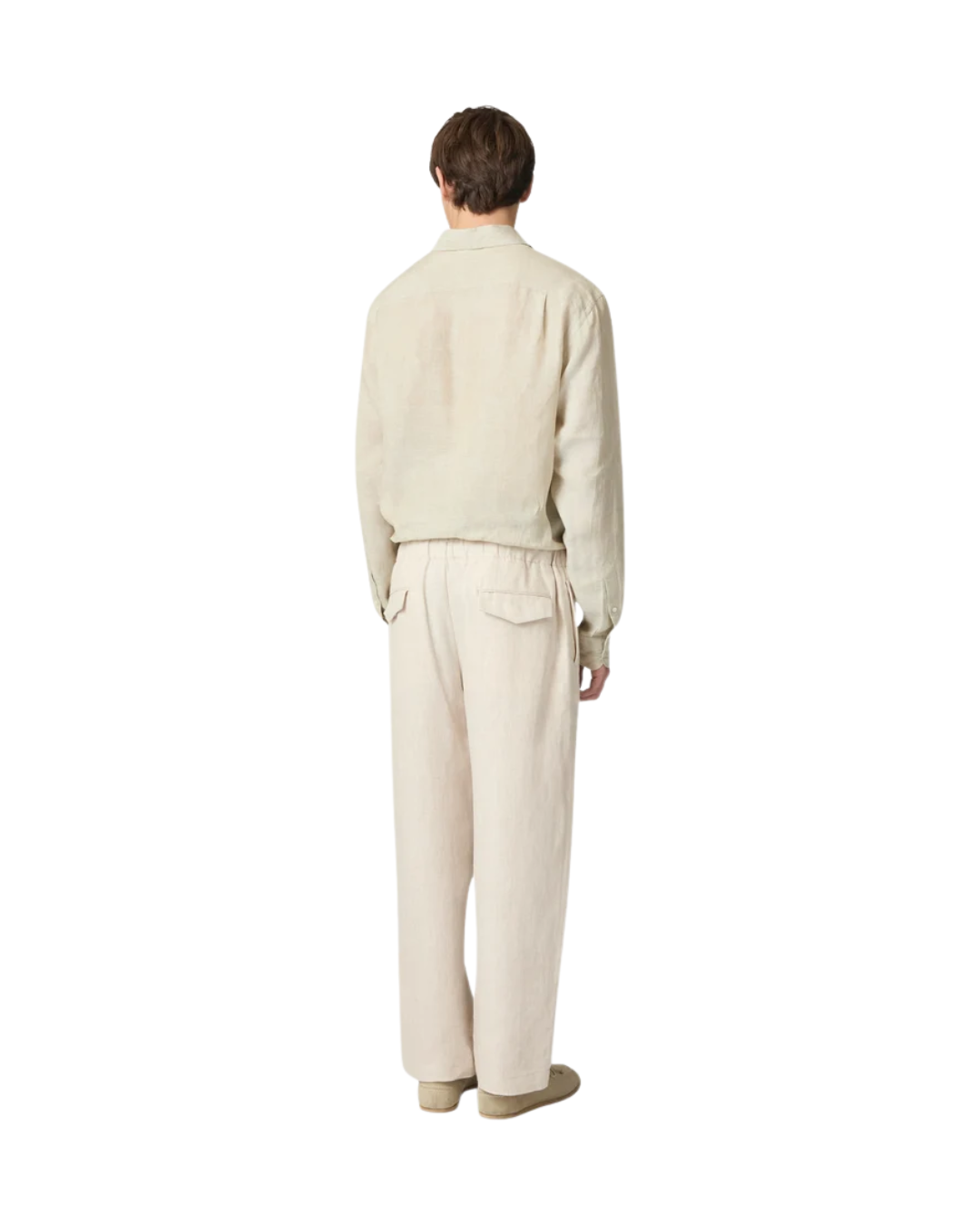Linen Beige Flat-front Trousers