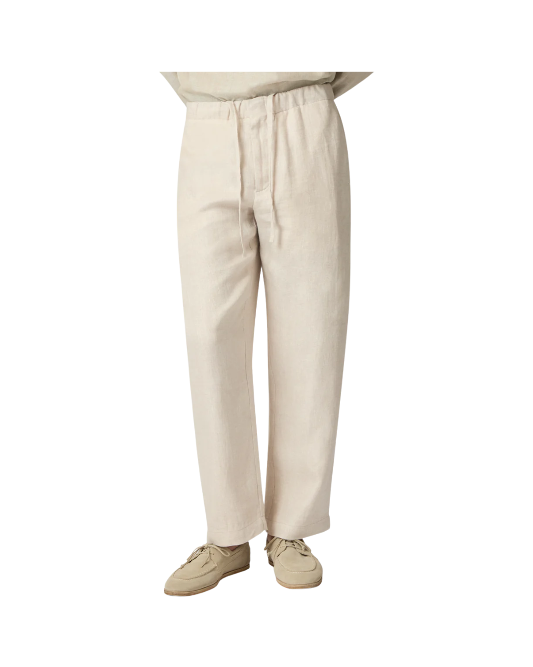 Linen Beige Flat-front Trousers