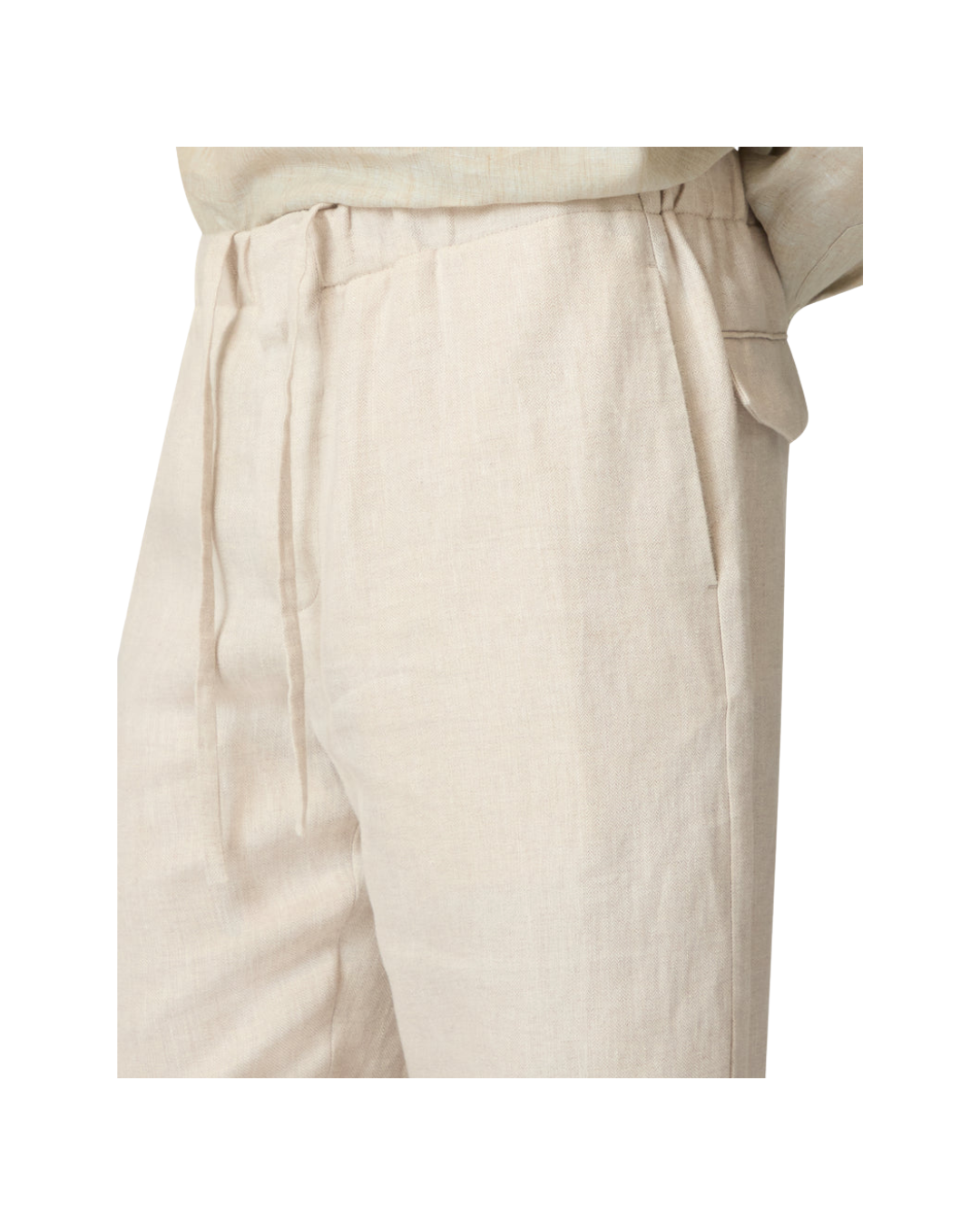 Linen Beige Flat-front Trousers