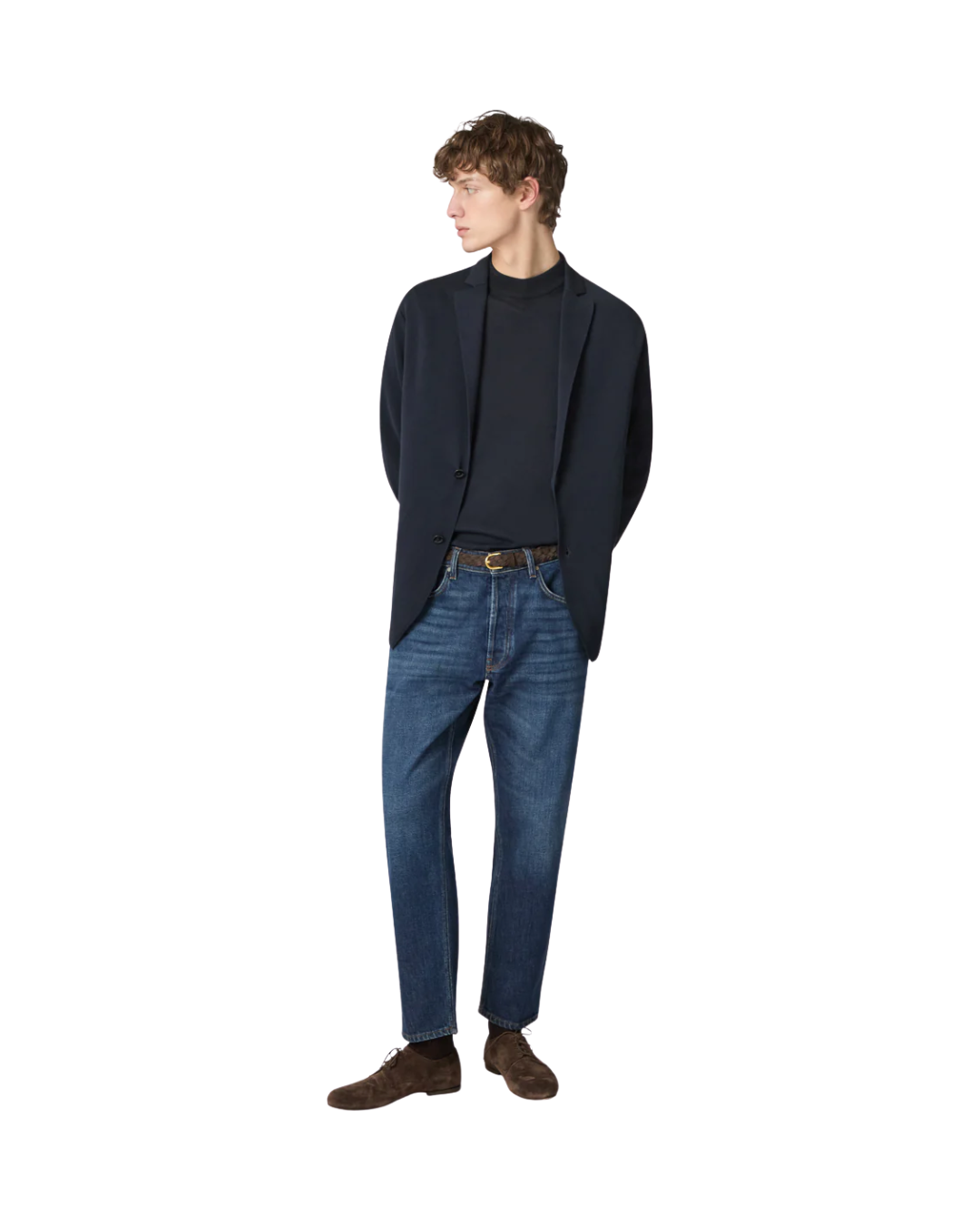 Navy Single-breasted Knit Jacket