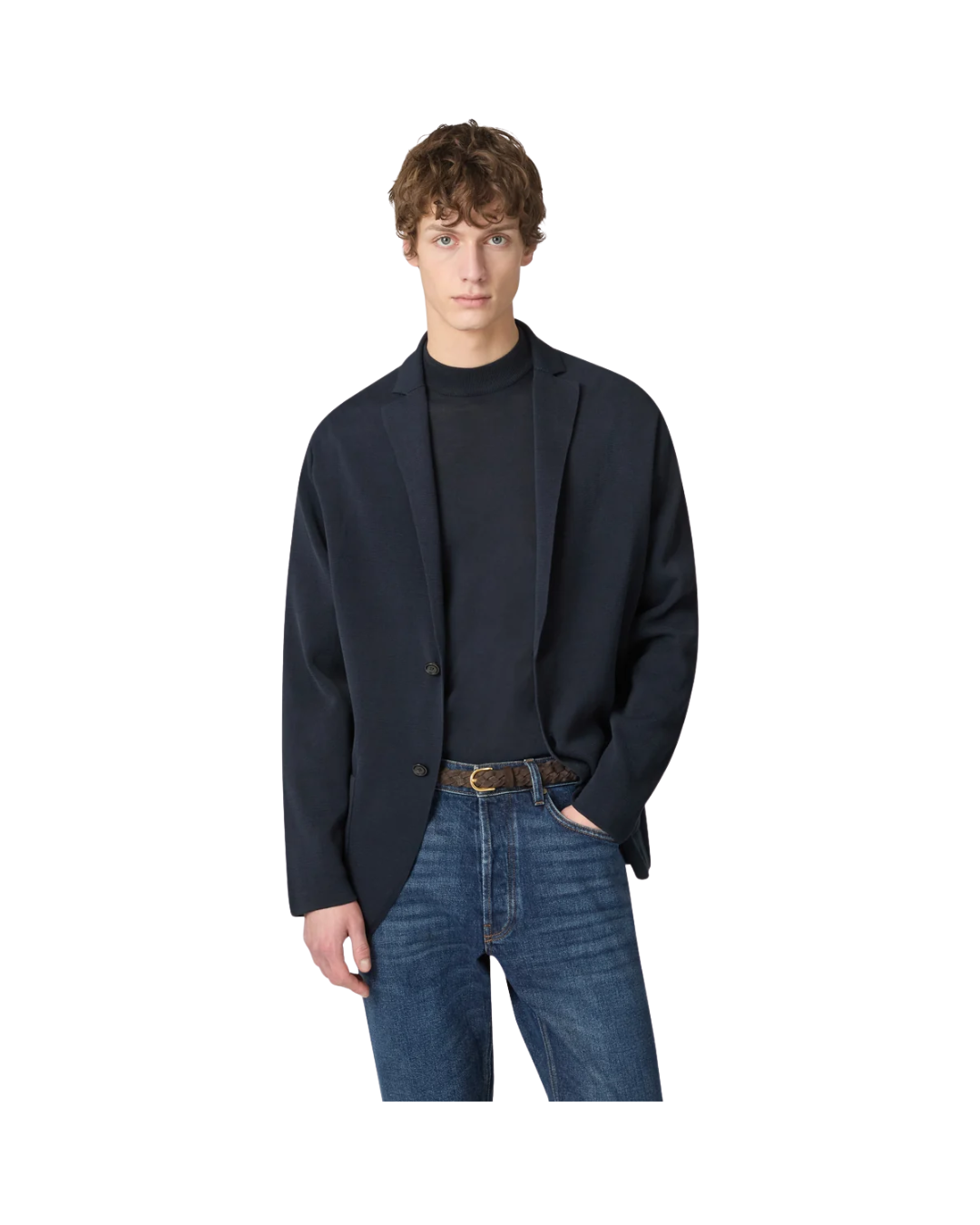 Navy Single-breasted Knit Jacket
