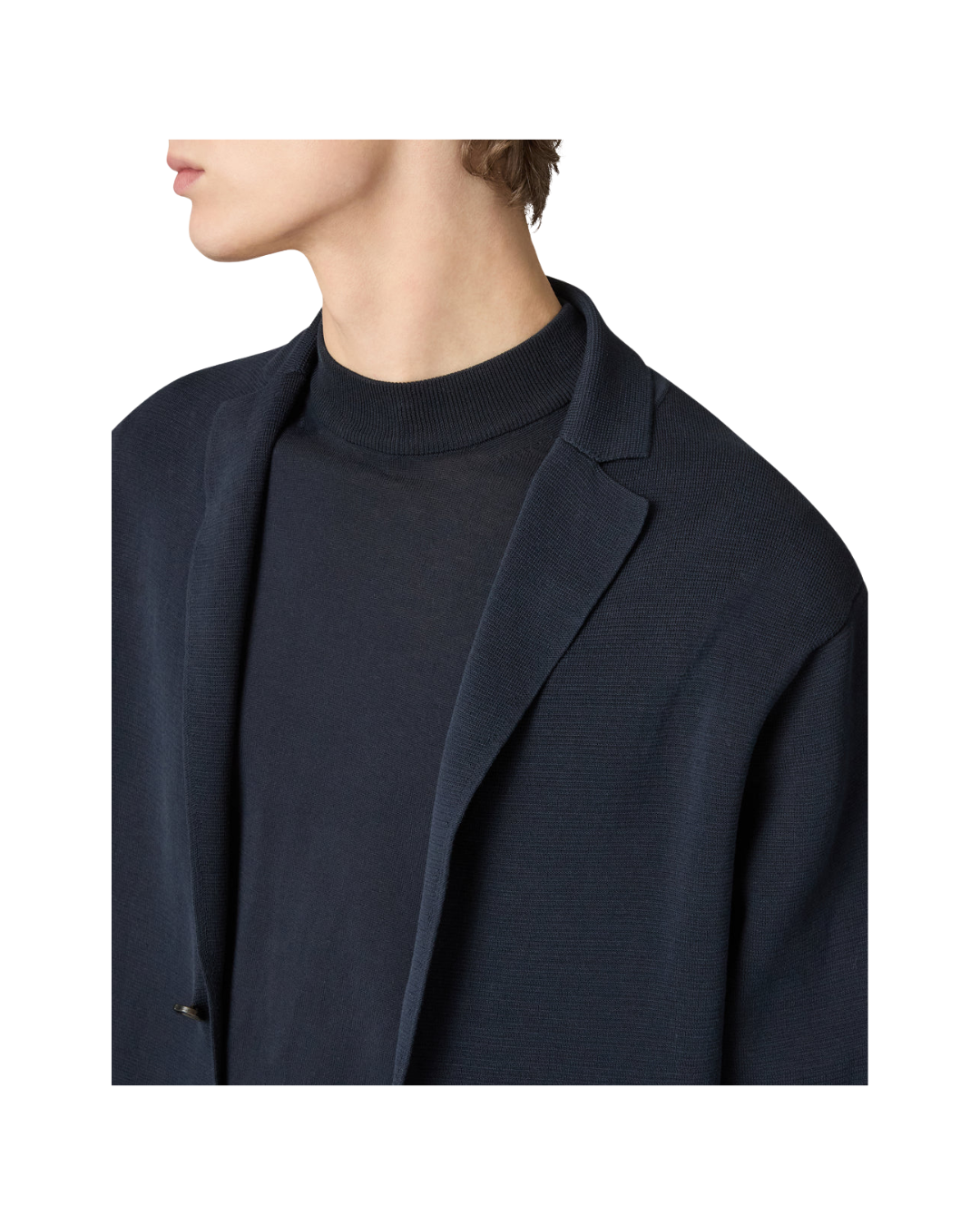 Navy Single-breasted Knit Jacket