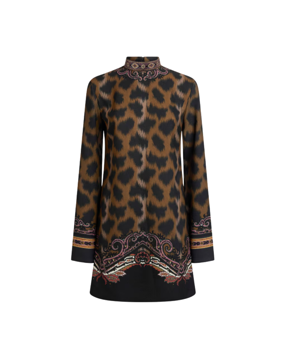 Mini Tunic Dress In Envers Satin With Animal Motif