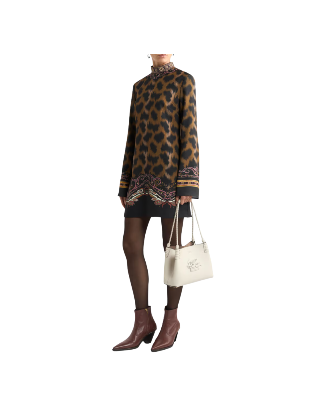 Mini Tunic Dress In Envers Satin With Animal Motif