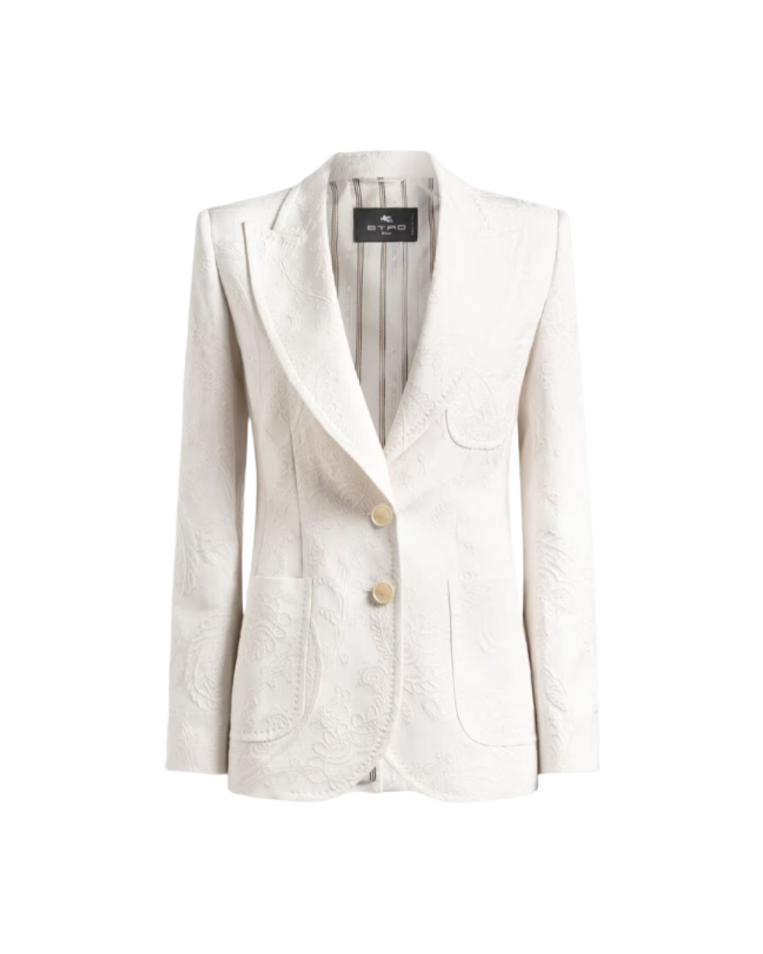 Single-breasted Cotton-blend Jacquard Jacket With Paisley Foliage Motif
