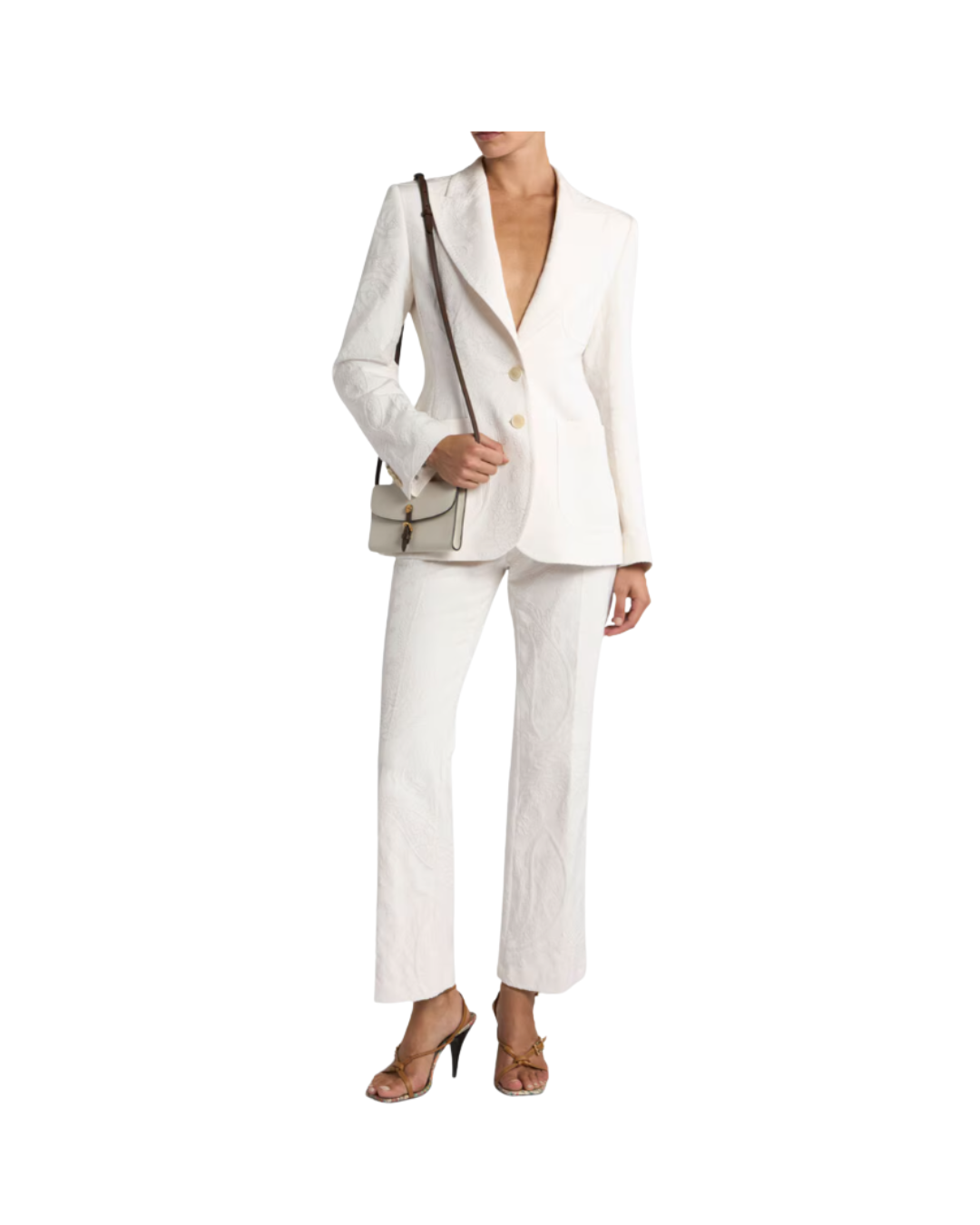 Single-breasted Cotton-blend Jacquard Jacket With Paisley Foliage Motif