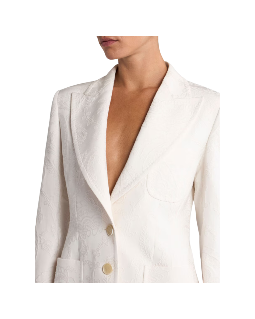 Single-breasted Cotton-blend Jacquard Jacket With Paisley Foliage Motif