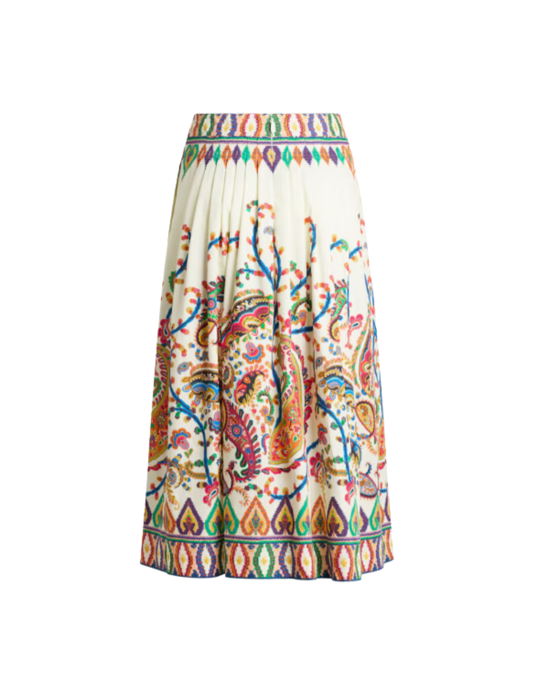 Pleated Cotton MIDI Skirt With Placed Floral Paisley Print