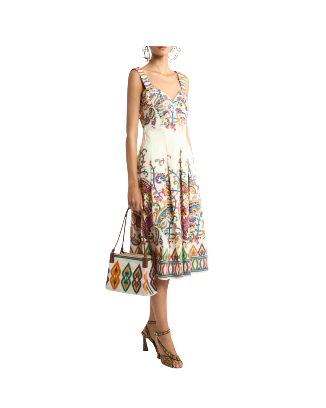 Cotton MIDI Dress With Placed Floral Paisley Print