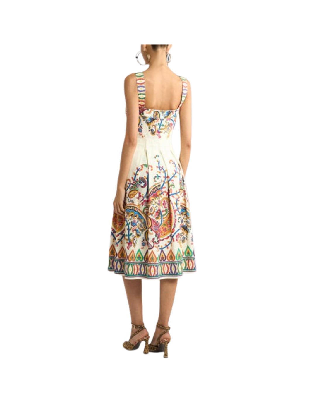 Cotton MIDI Dress With Placed Floral Paisley Print