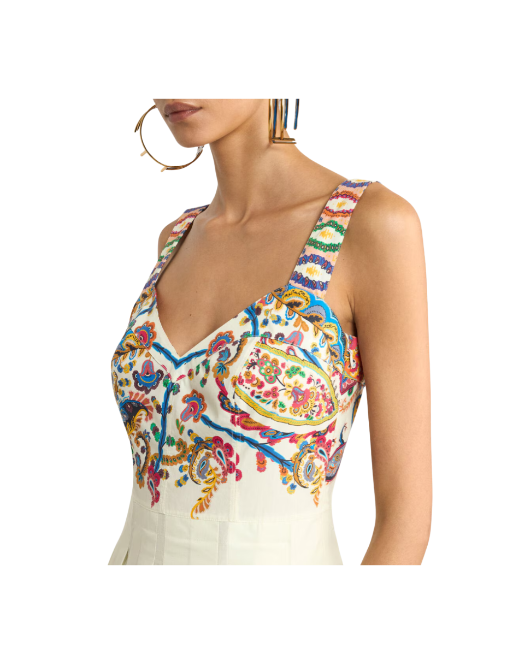 Cotton MIDI Dress With Placed Floral Paisley Print