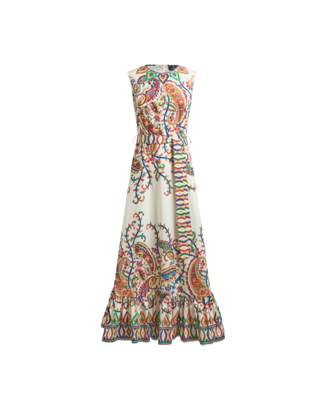 Long Cotton Dress With Placed Floral Paisley Print