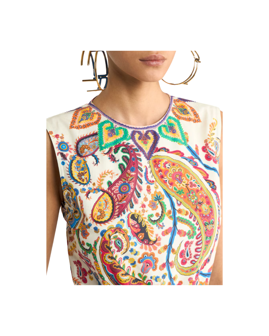 Long Cotton Dress With Placed Floral Paisley Print