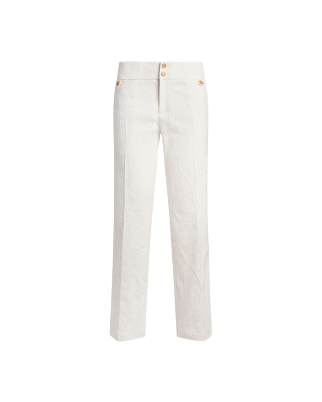Flared Cotton-blend Jacquard Trousers With Paisley Foliage Motif
