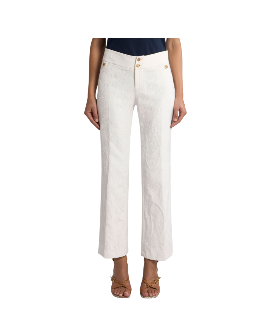 Flared Cotton-blend Jacquard Trousers With Paisley Foliage Motif