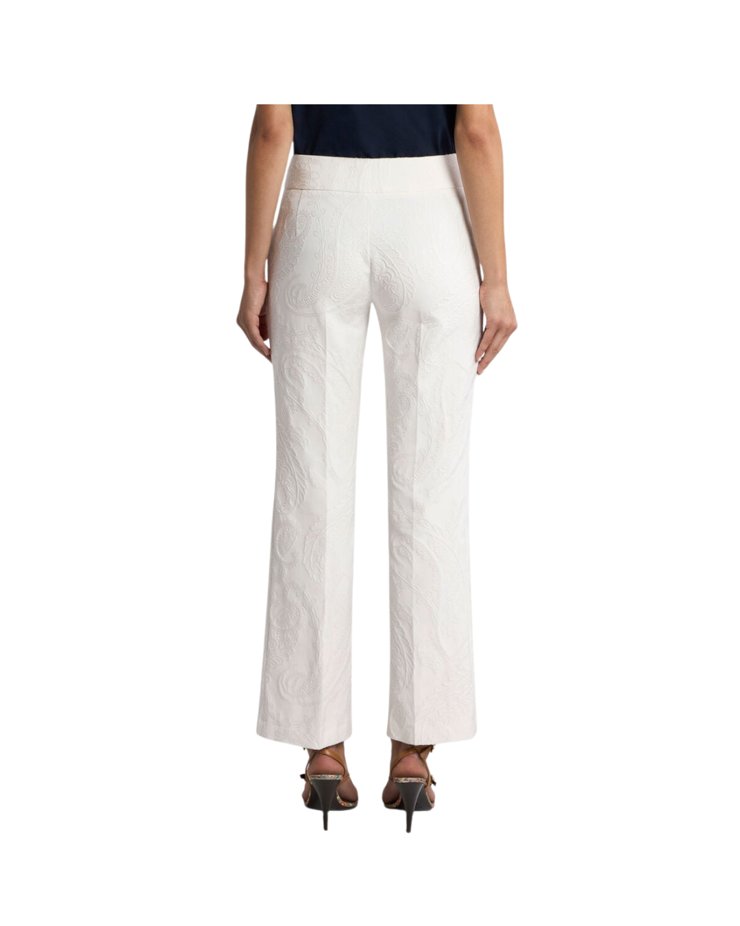 Flared Cotton-blend Jacquard Trousers With Paisley Foliage Motif