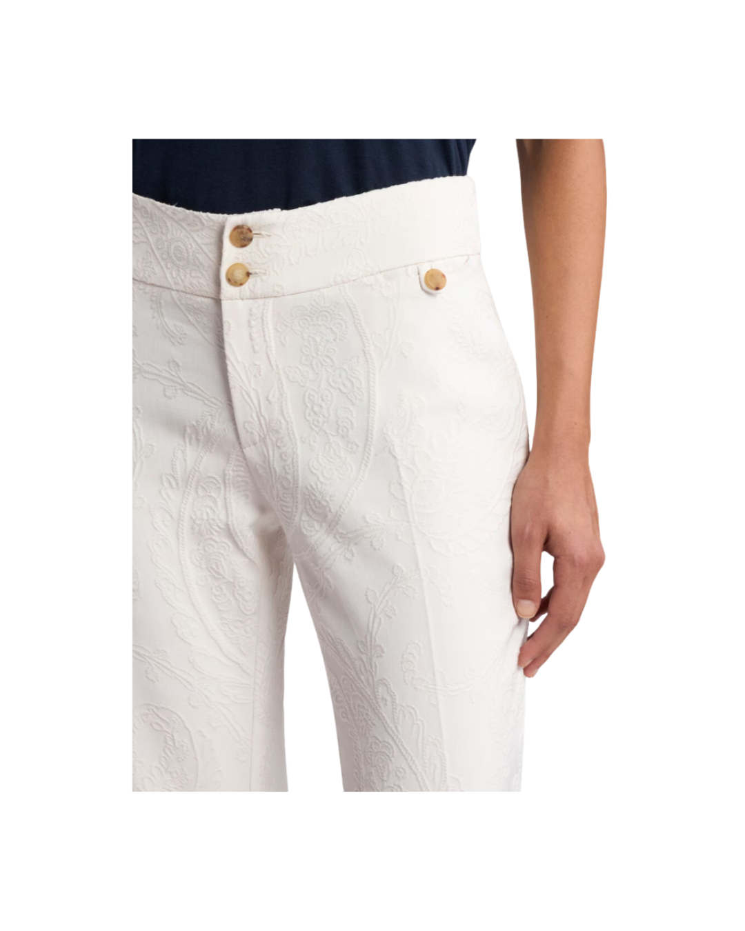 Flared Cotton-blend Jacquard Trousers With Paisley Foliage Motif