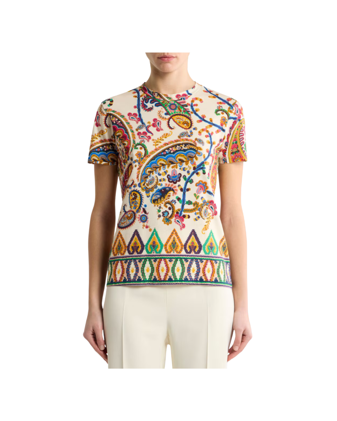 Cotton T-shirt With Floral Paisley And Medallion Motif