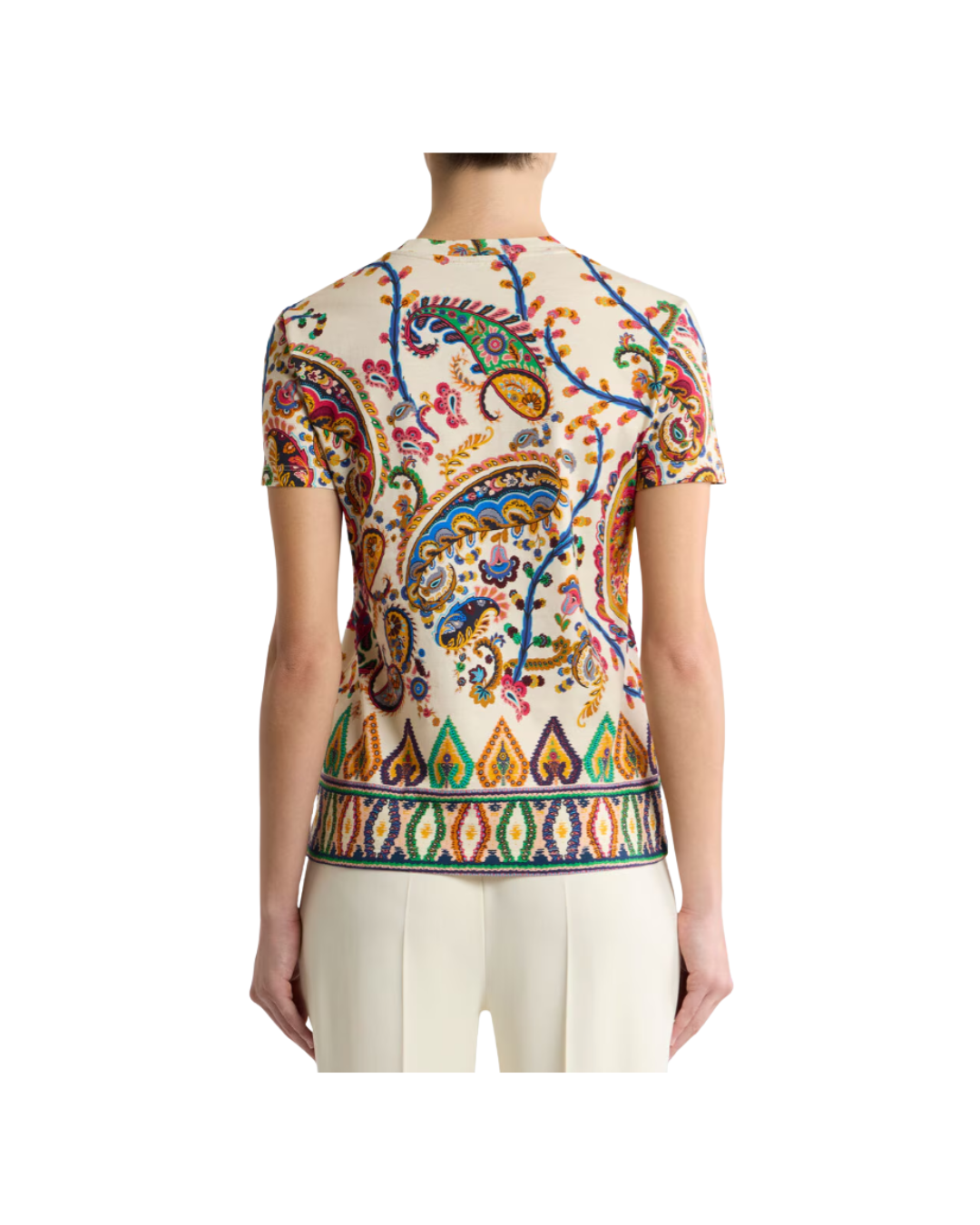Cotton T-shirt With Floral Paisley And Medallion Motif