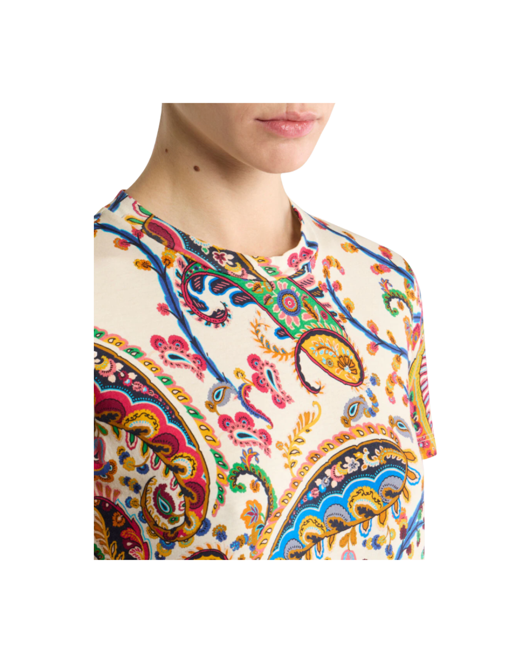 Cotton T-shirt With Floral Paisley And Medallion Motif