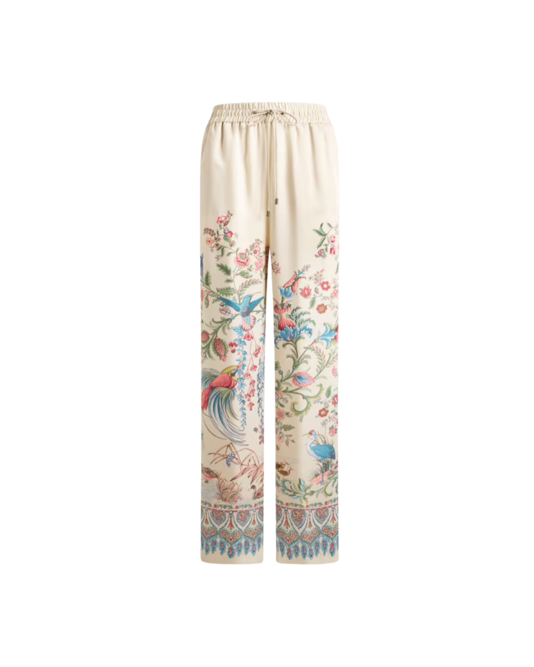 Wide-leg Trousers With Placed Flora And Fauna Print