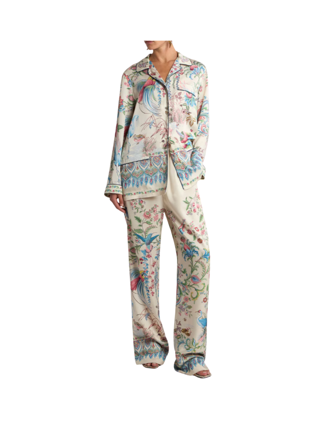 Wide-leg Trousers With Placed Flora And Fauna Print