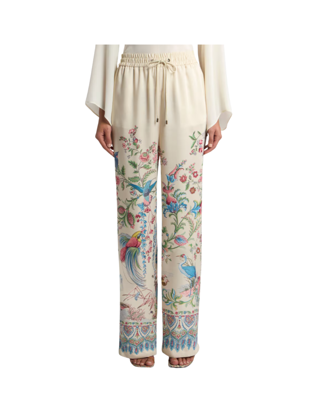 Wide-leg Trousers With Placed Flora And Fauna Print