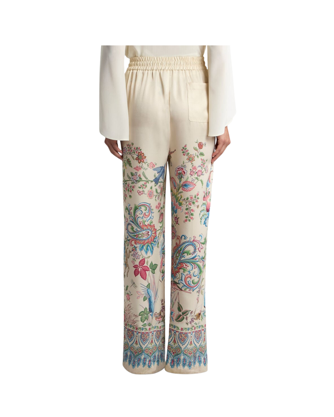 Wide-leg Trousers With Placed Flora And Fauna Print