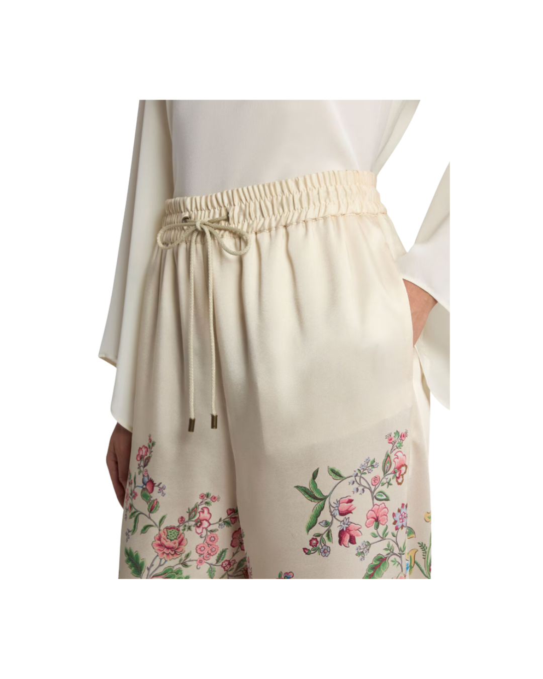 Wide-leg Trousers With Placed Flora And Fauna Print