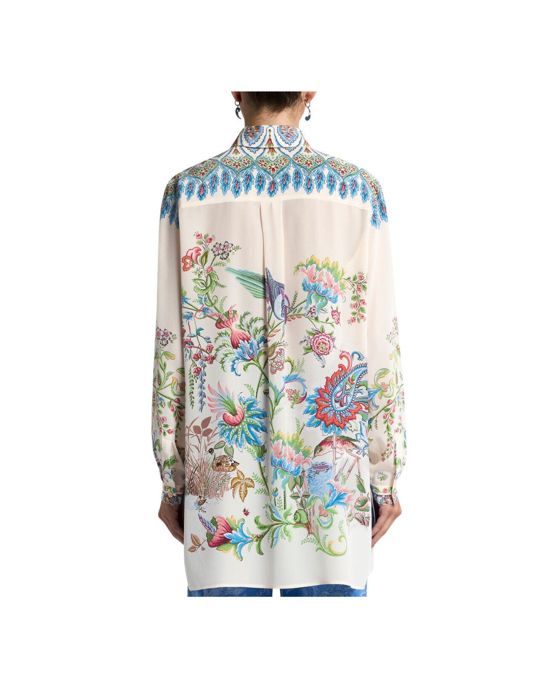 Long Silk Shirt With Placed Floral Print