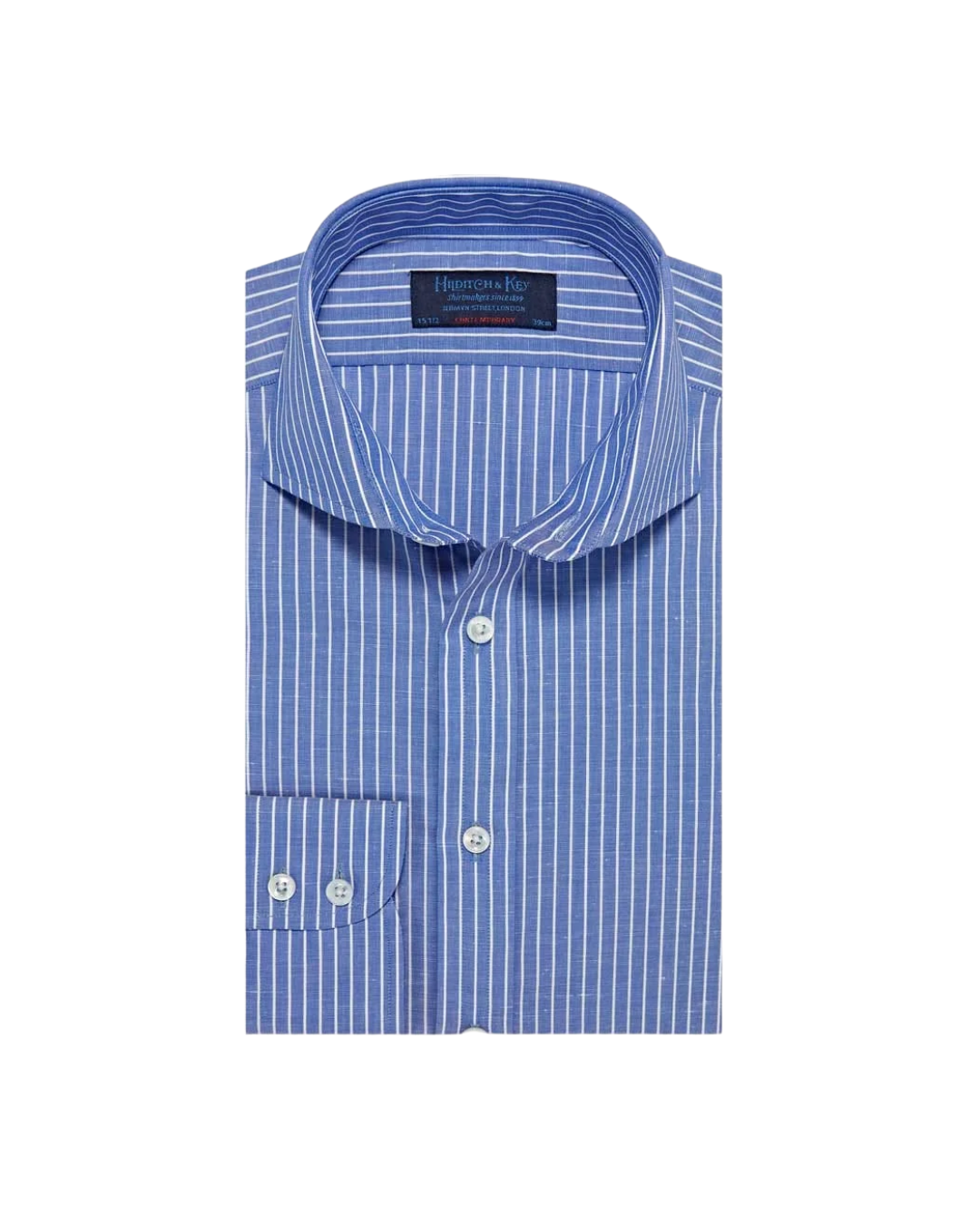 Contemporary Fit Dark Blue Stripe Cotton & Linen Blend Shirt