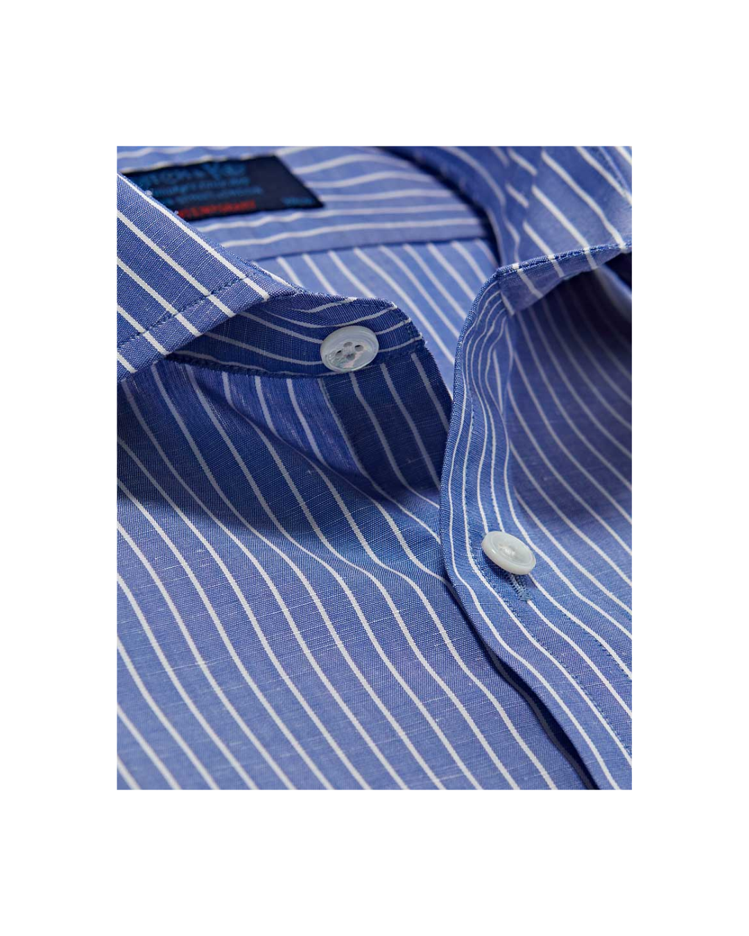 Contemporary Fit Dark Blue Stripe Cotton & Linen Blend Shirt