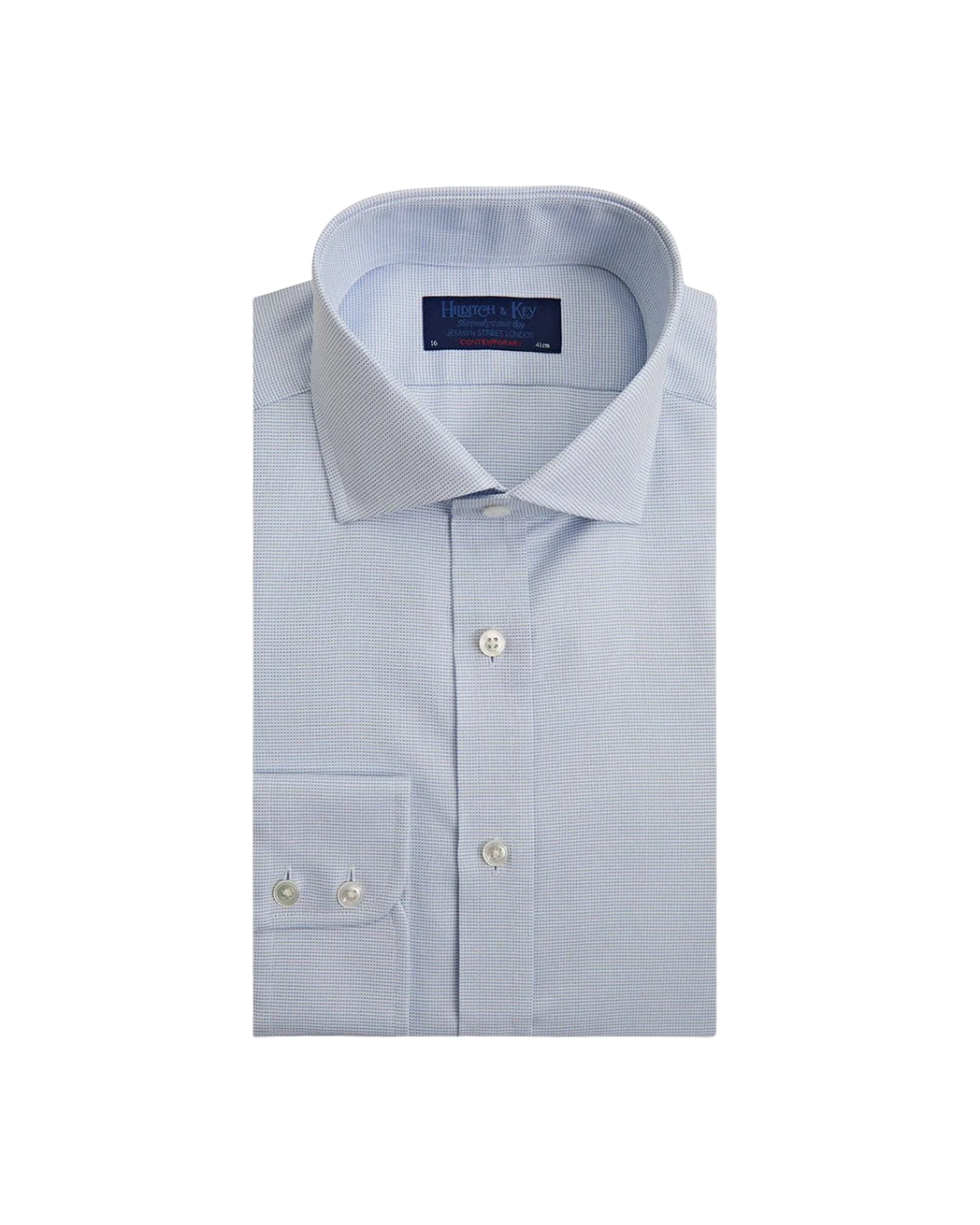 Contemporary Fit Light Blue Textured Check Cotton Shirt