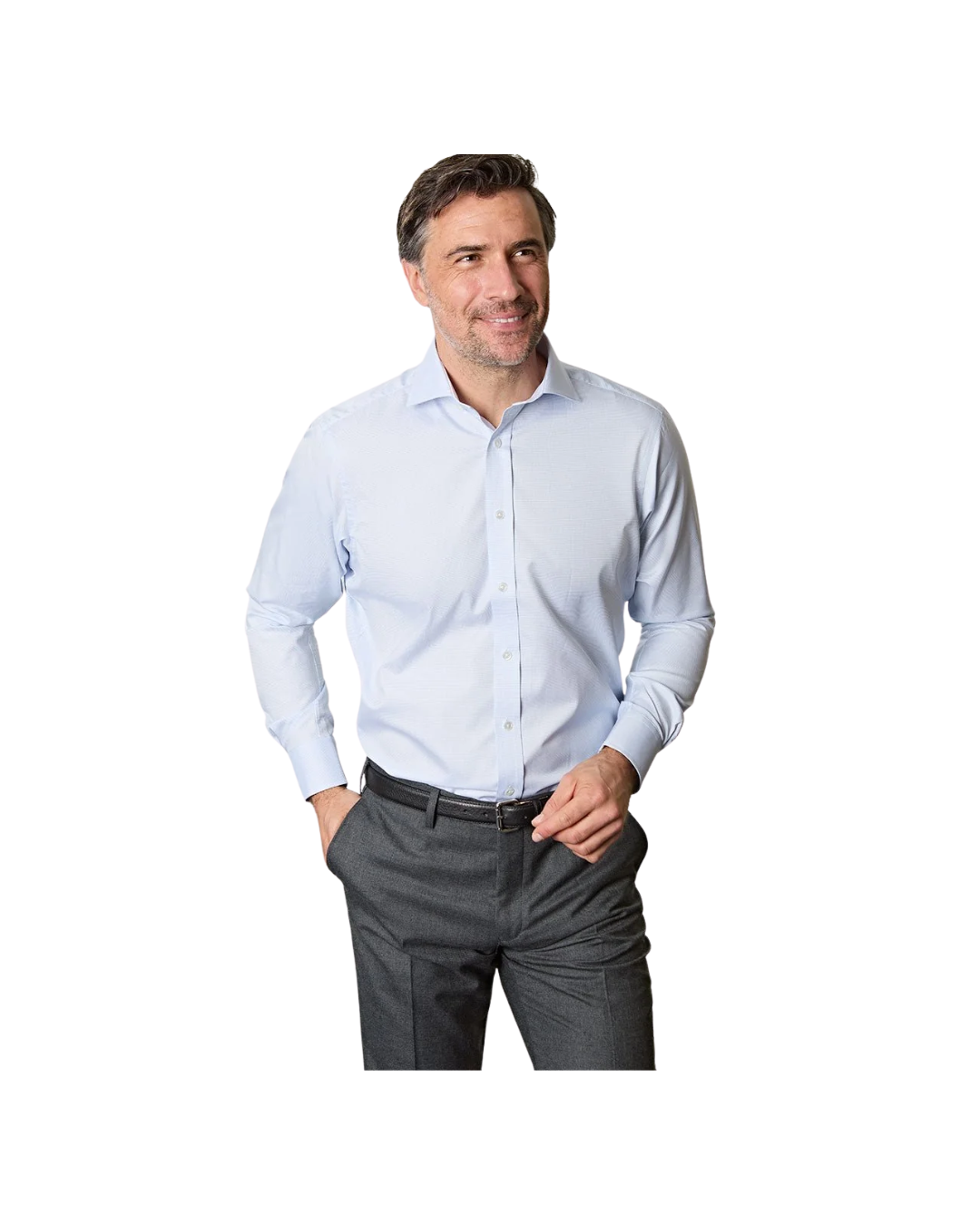Contemporary Fit Light Blue Textured Check Cotton Shirt