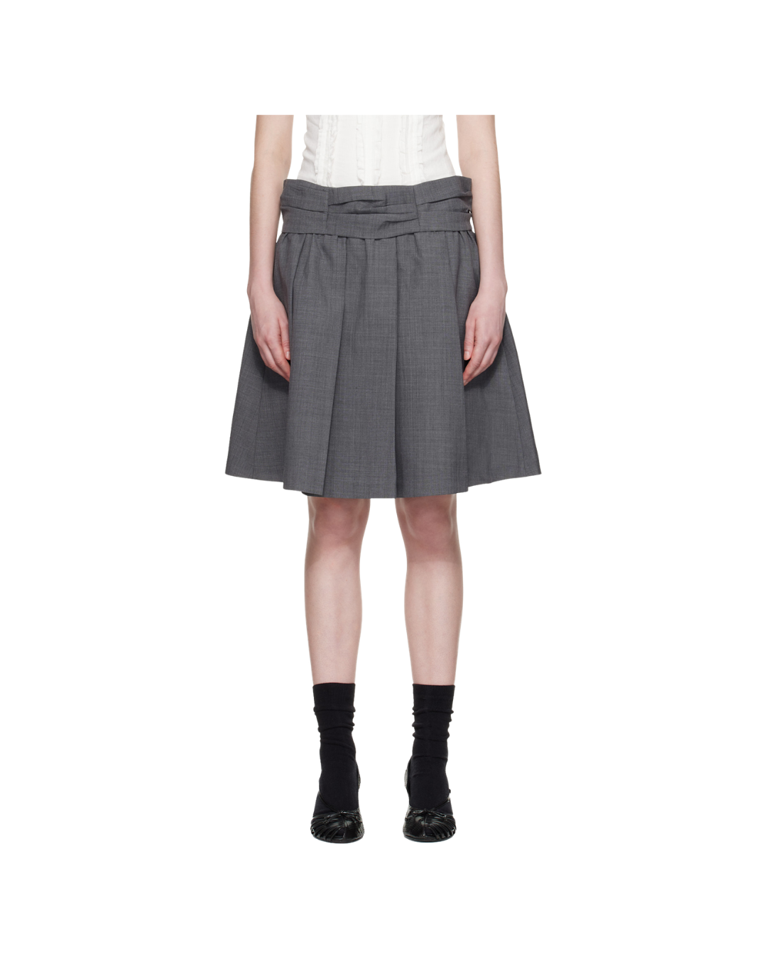Draped Waist Wide-Pleat Skirt
