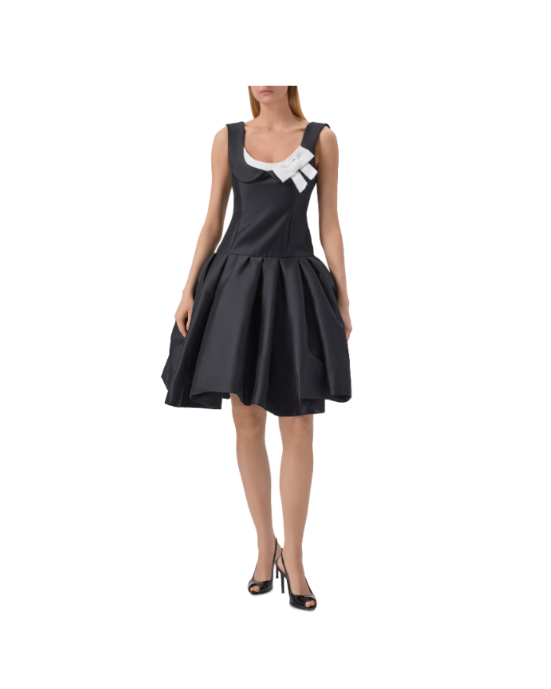 Bow Detail Pleated Pouf Dress