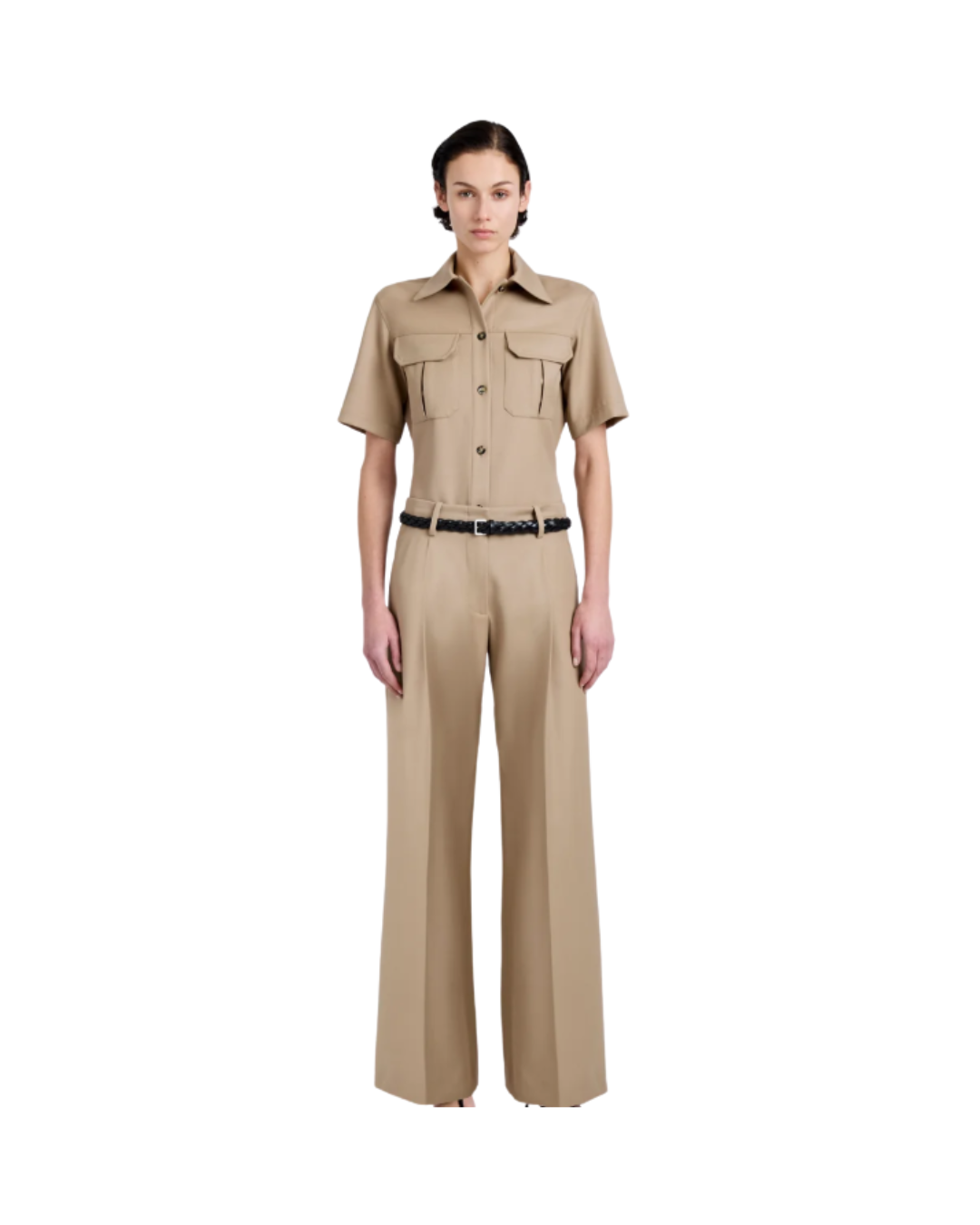 Khaki Nali Top in Wool Gabardine
