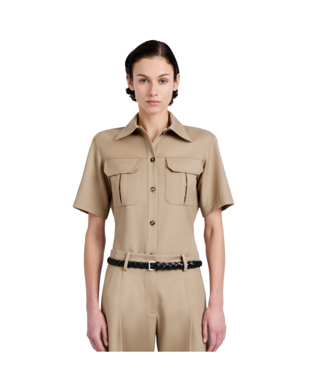 Khaki Nali Top in Wool Gabardine