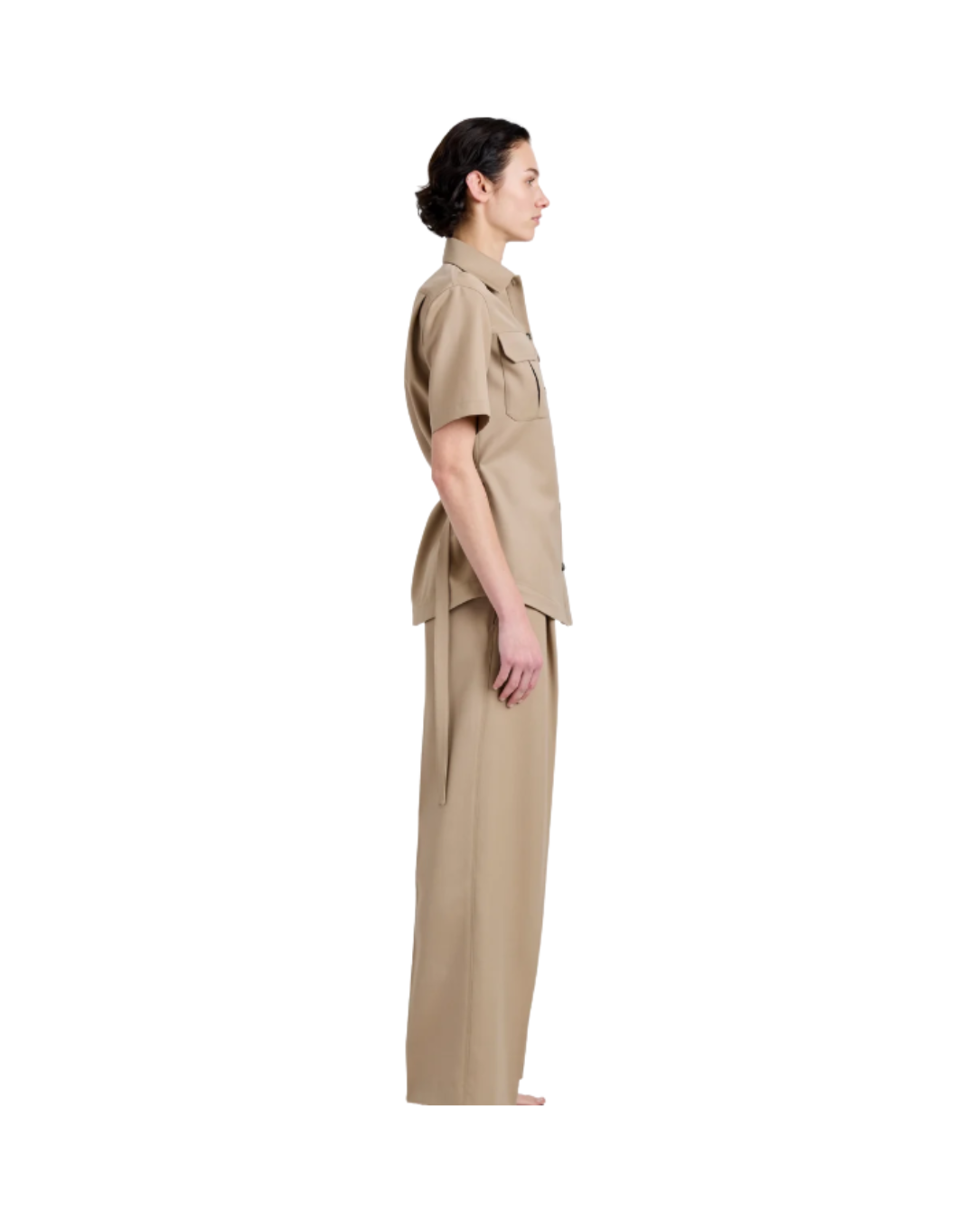 Khaki Nali Top in Wool Gabardine