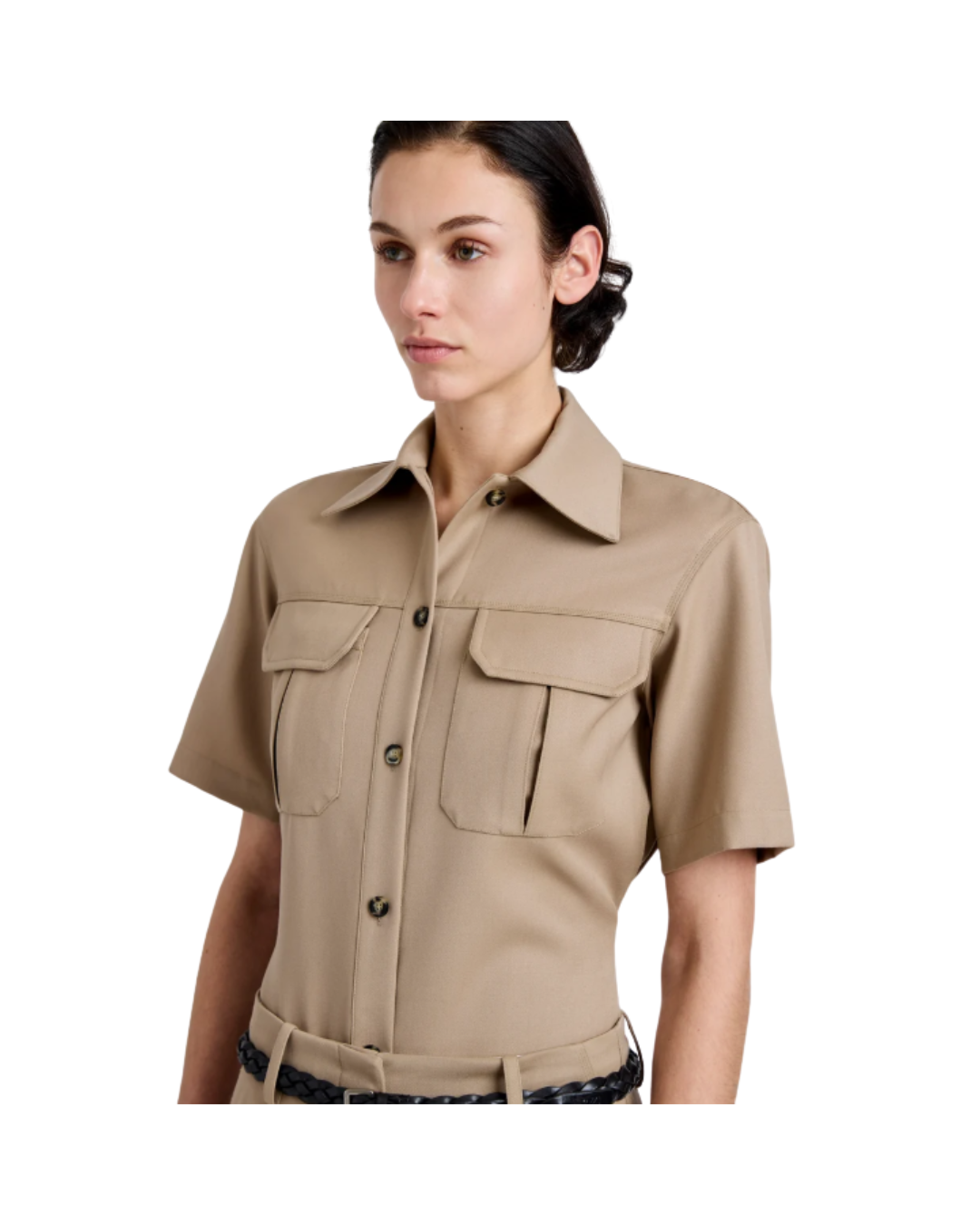 Khaki Nali Top in Wool Gabardine