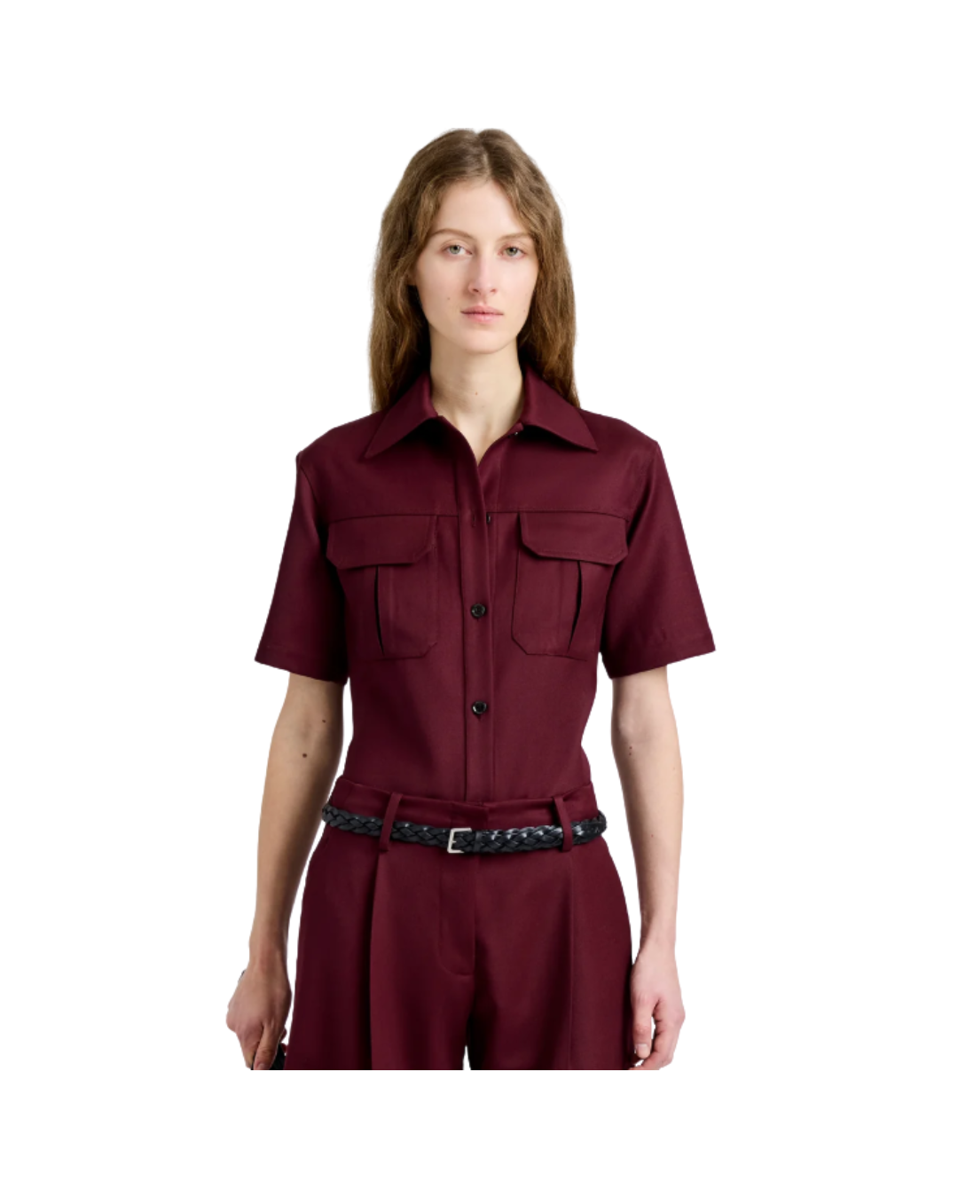 Oxblood Nali Top in Wool Gabardine