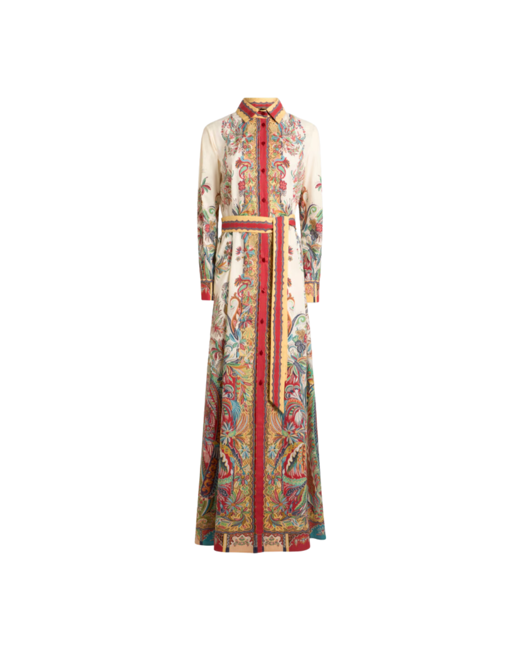 Long Shirt Dress In Cotton With Placed Paisley Foliage Print