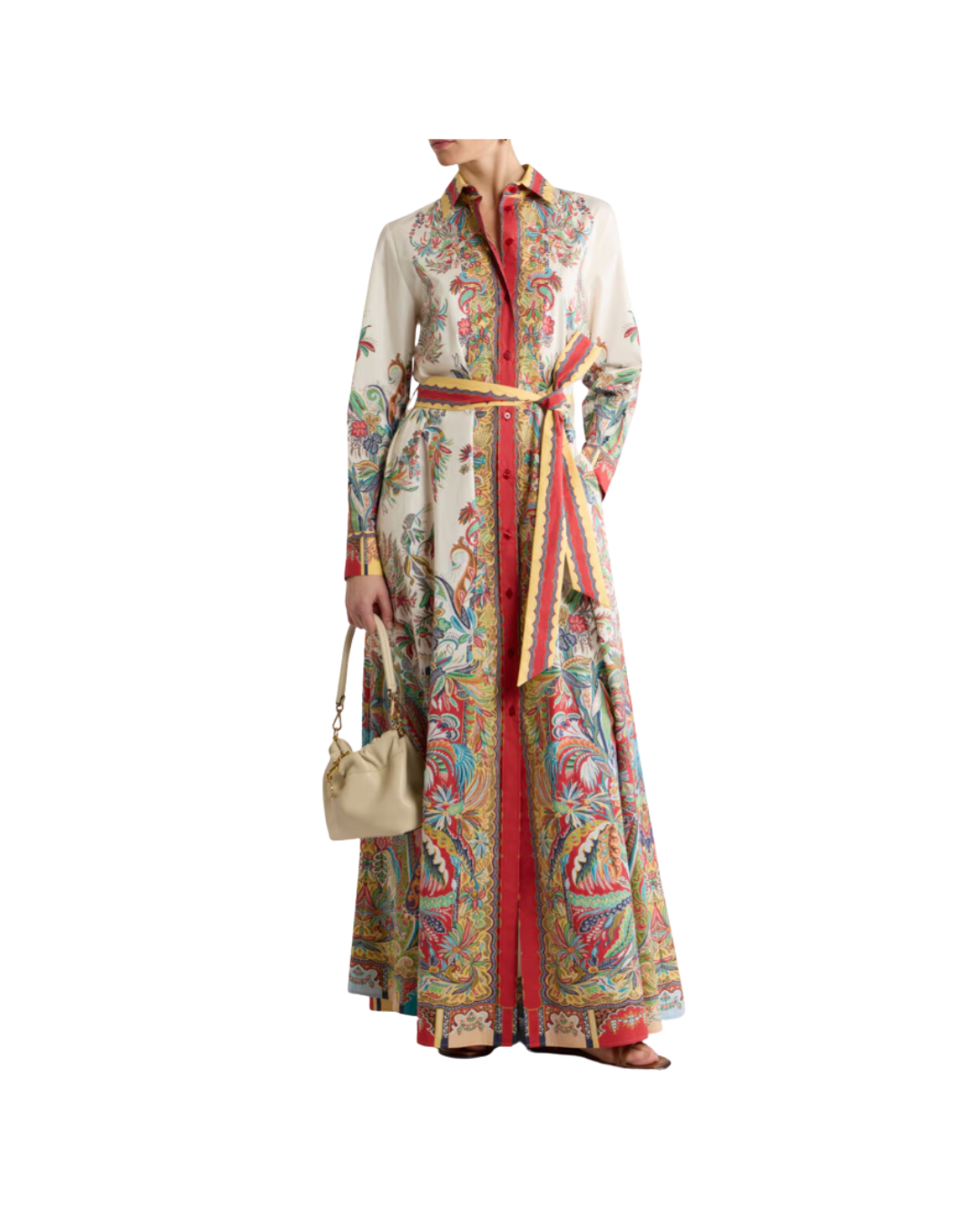 Long Shirt Dress In Cotton With Placed Paisley Foliage Print