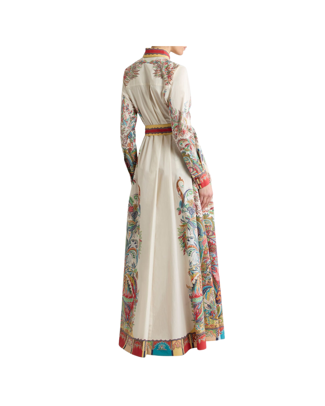 Long Shirt Dress In Cotton With Placed Paisley Foliage Print