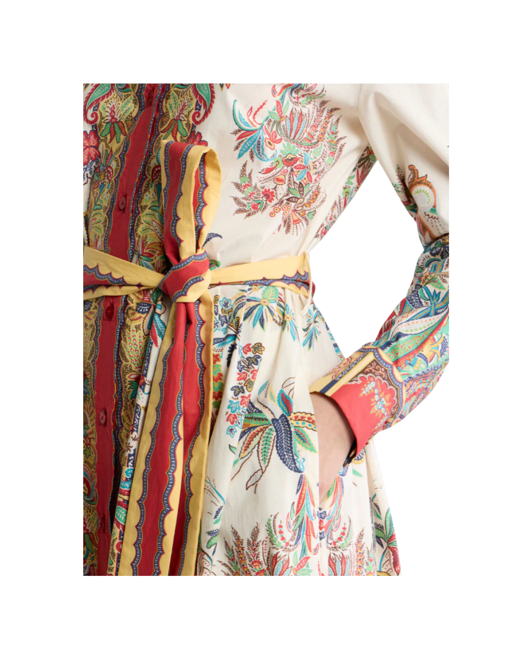 Long Shirt Dress In Cotton With Placed Paisley Foliage Print