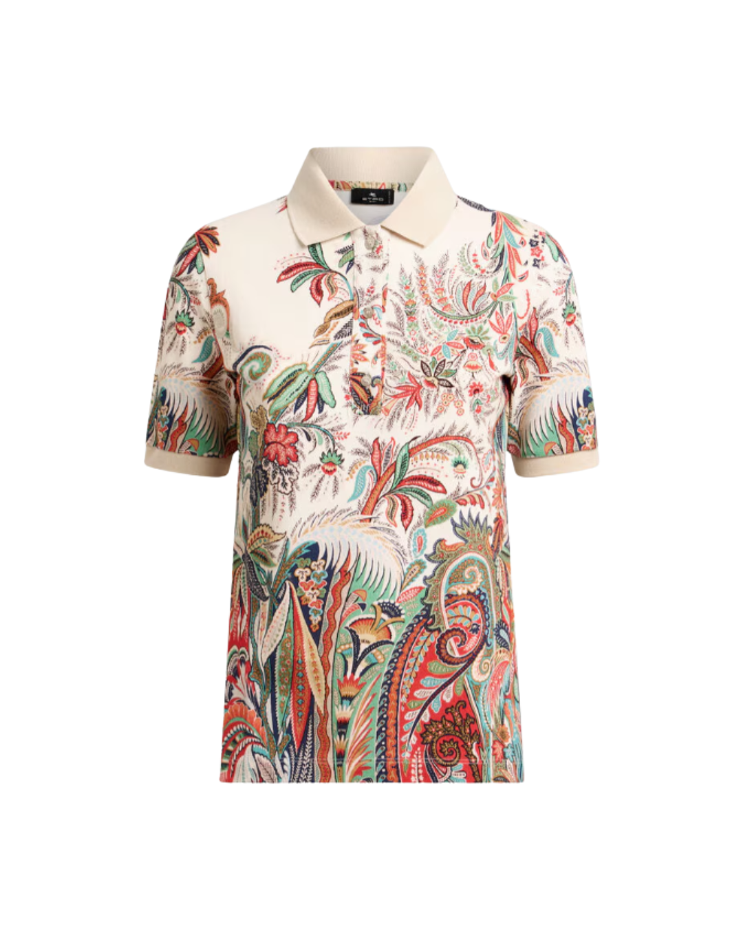 Cotton Pique Polo Shirt With Paisley Foliage Motif