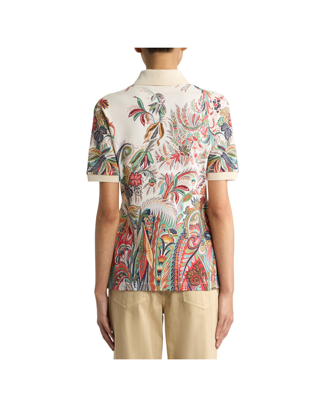 Cotton Pique Polo Shirt With Paisley Foliage Motif