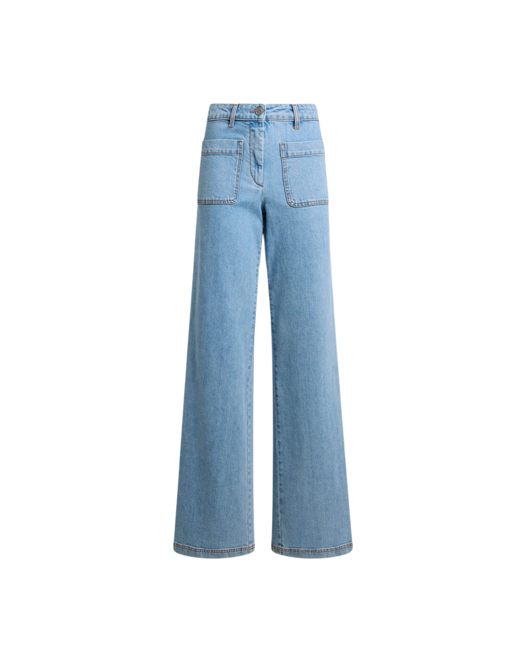 Flared Stretch Cotton Denim Jeans With Embroidered Logo